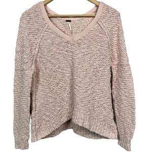 Free People Songbird V-Neck Popcorn Chunky Sweater Pink Size XS